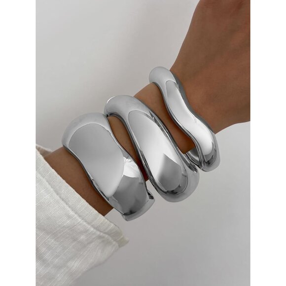 Chunky Gold Bangles Bracelets for Women Trendy Stack Statement Bangle Irregular - Picture 3 of 6